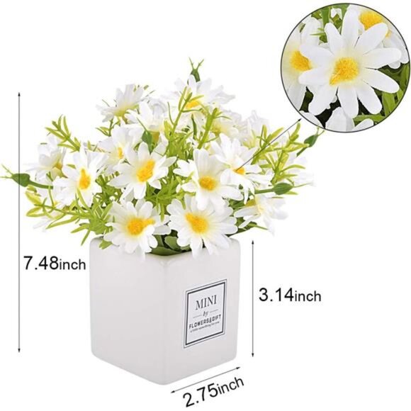 Artificial Flowers, Faux Flowers in Vase Small White Daisy Decor Mini Silky - Picture 5 of 7